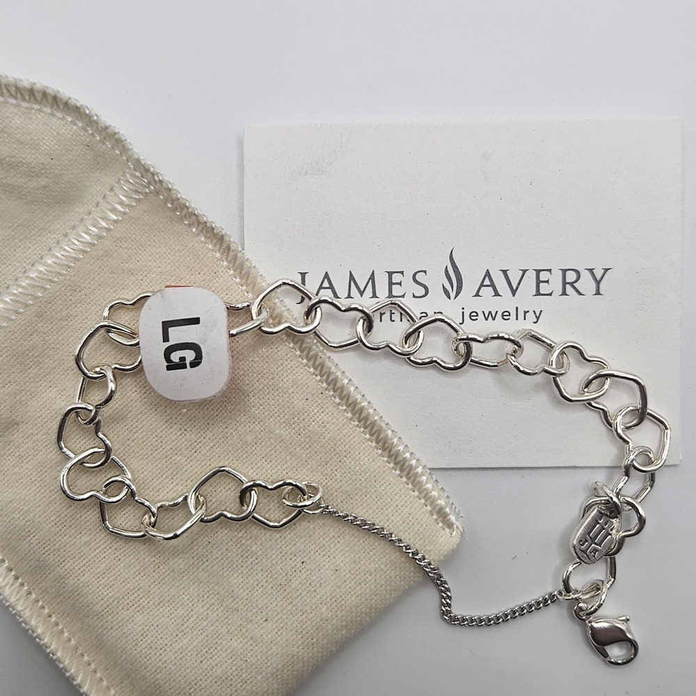 James Avery Sterling Silver Bracelet Connecting Hearts Sz L NWT